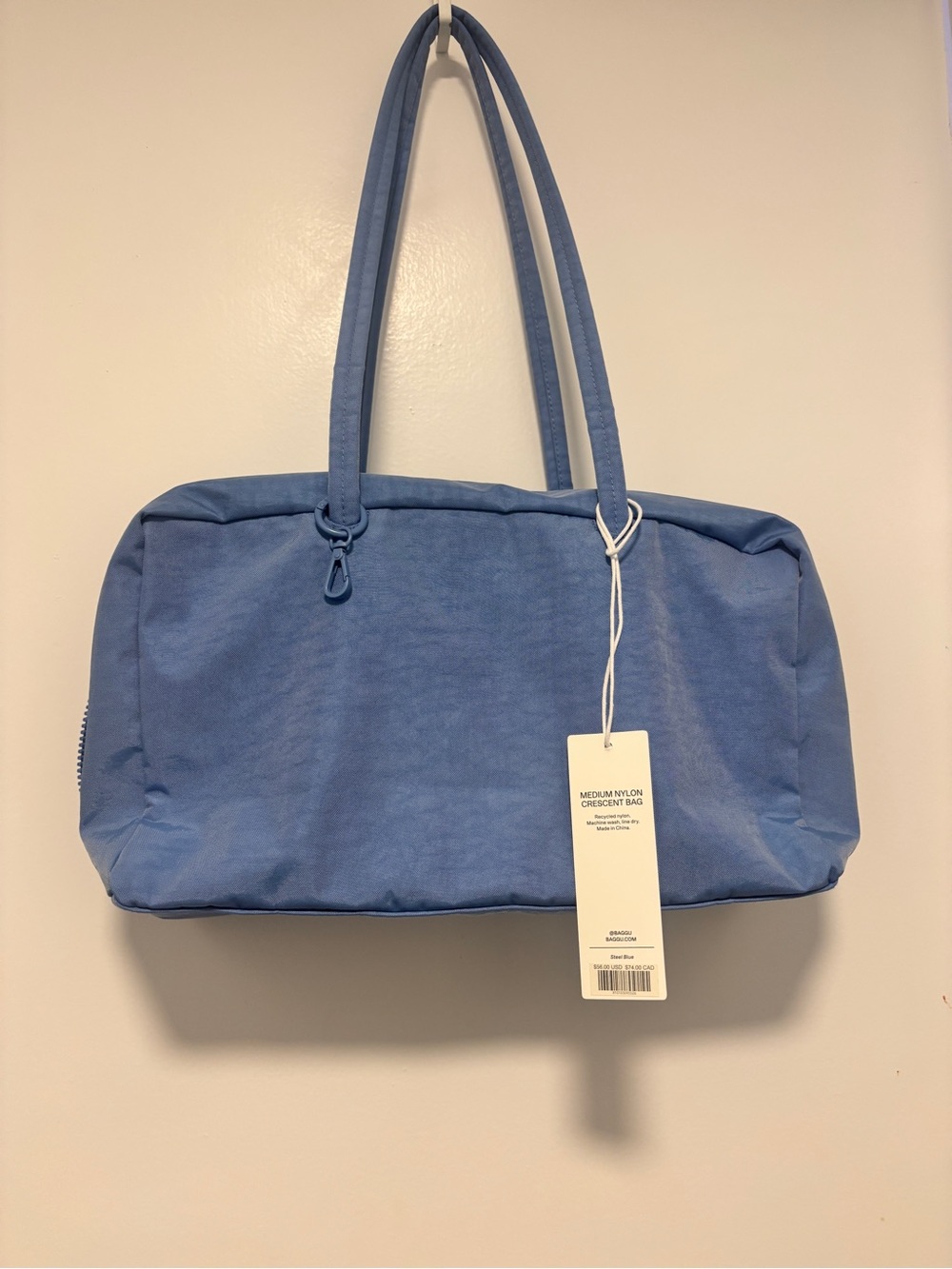 BAGGU Medium Nylon Bowler Bag in Steel Blue NWT